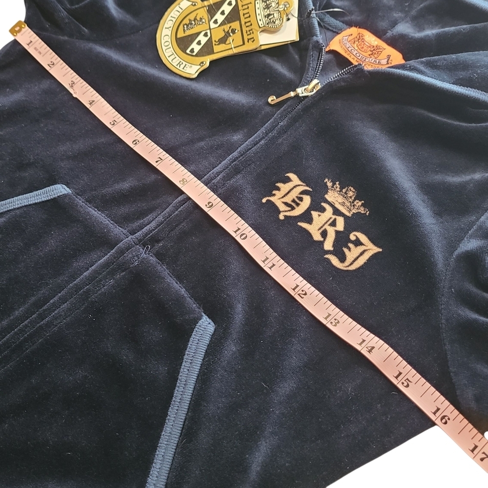 Juicy Couture Vintage Kids Y2K Velour Hoodie Her Royal Juicyness Navy NWT S - Picture 10 of 11